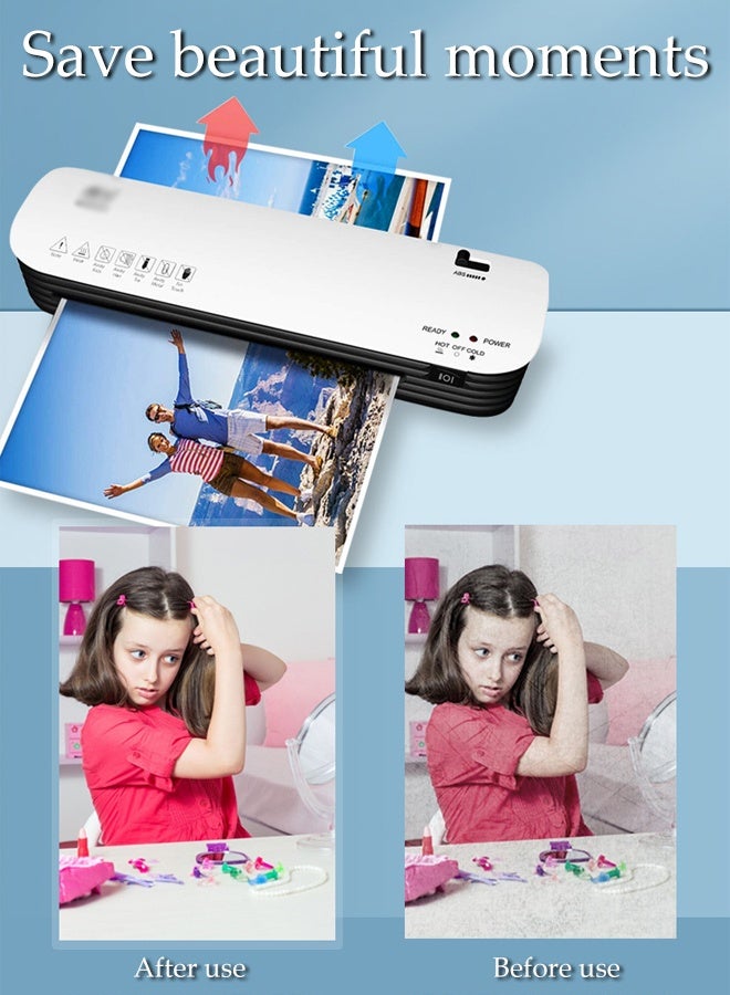 DUNISO Hot And Cold Laminating Machine,Portable A4 Laminator,with 50 sheets of Laminating Pouches,with Hot and Cold Settings,Quick Warm-up and No Bubbles,Easy to Use,2-Min Preheat,for Home,Office, School - Image 2