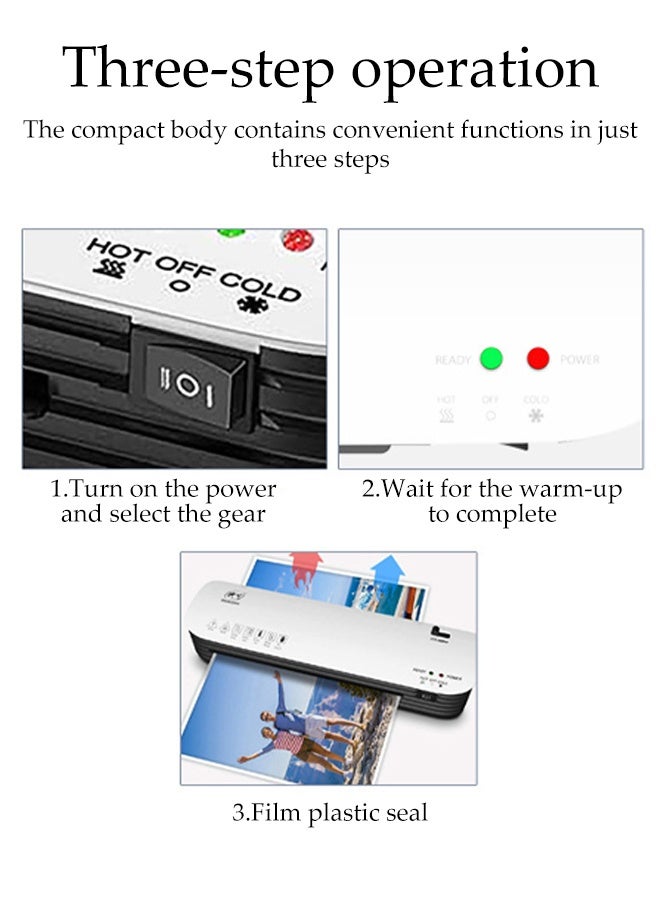 DUNISO Hot And Cold Laminating Machine,Portable A4 Laminator,with 50 sheets of Laminating Pouches,with Hot and Cold Settings,Quick Warm-up and No Bubbles,Easy to Use,2-Min Preheat,for Home,Office, School - Image 5