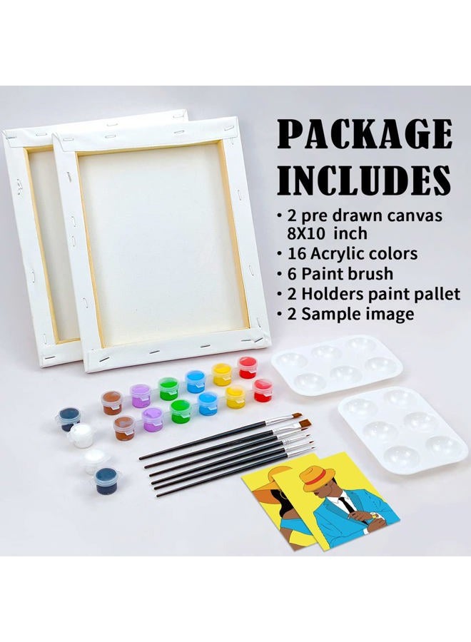 VOCHIC Couples Paint Party Kits Pre Drawn Canvas for Adults for Paint and Sip Date Night Games for Couples Painting kit 8x10 Elegant Ladies Gentlemen (2 Pack) Valentine's Day - Image 5