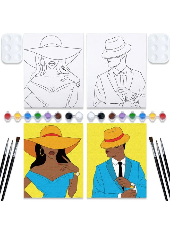 VOCHIC Couples Paint Party Kits Pre Drawn Canvas for Adults for Paint and Sip Date Night Games for Couples Painting kit 8x10 Elegant Ladies Gentlemen (2 Pack) Valentine's Day - Image 1