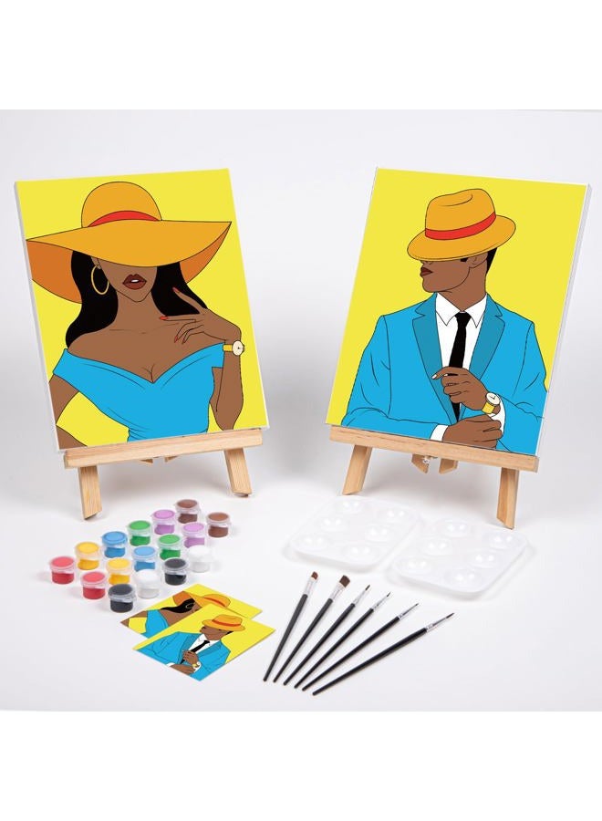 VOCHIC Couples Paint Party Kits Pre Drawn Canvas for Adults for Paint and Sip Date Night Games for Couples Painting kit 8x10 Elegant Ladies Gentlemen (2 Pack) Valentine's Day - Image 2