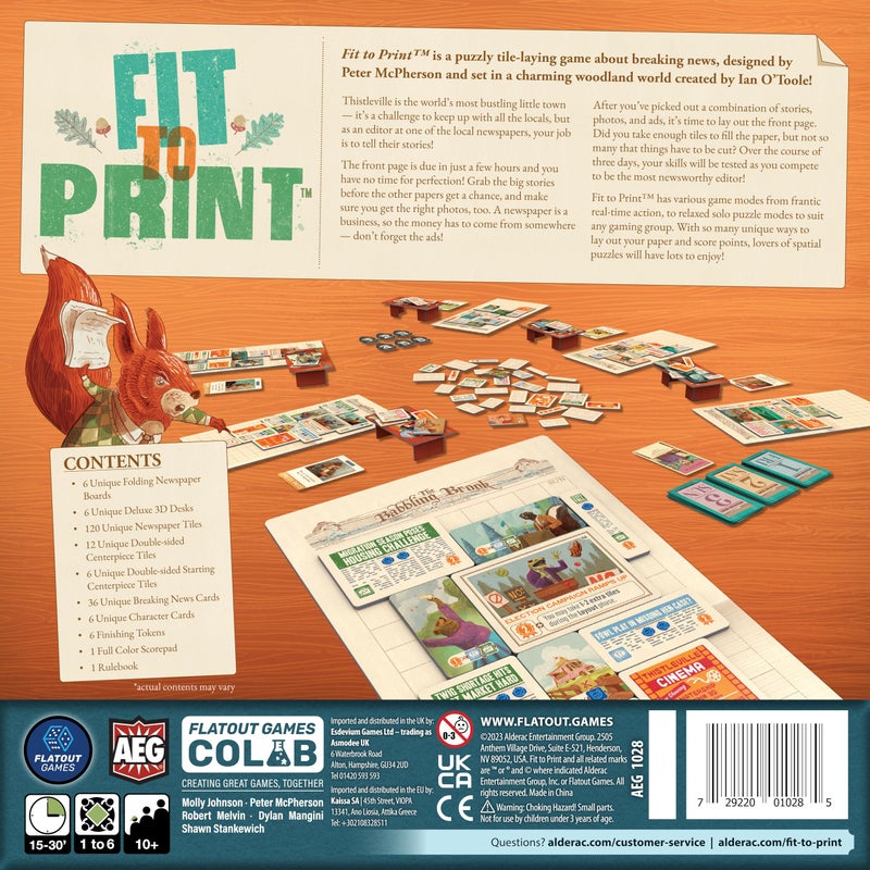 AEG  Flatout Games  Fit to Print  Build your Newspaper  From the Creators of Cascadia  Easy to Learn  Quick to Play  Ages 10  For 16 Players Cream - Image 3