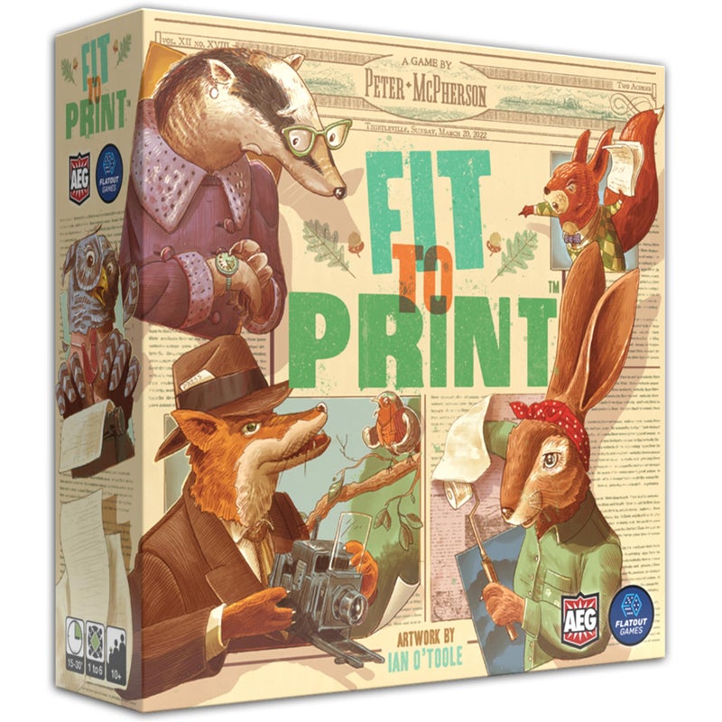 AEG  Flatout Games  Fit to Print  Build your Newspaper  From the Creators of Cascadia  Easy to Learn  Quick to Play  Ages 10  For 16 Players Cream - Image 2