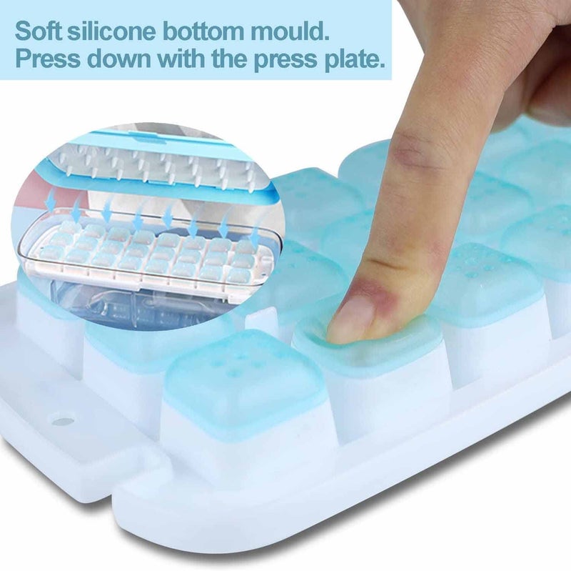 Evona Ice Cube Tray with Lid and BinSilicone Molds Comes with Ice Container ScoopIce Cube Bin for Freezer Honeycomb Ice Trays for Cocktail Beer Whisky Blue - Image 3