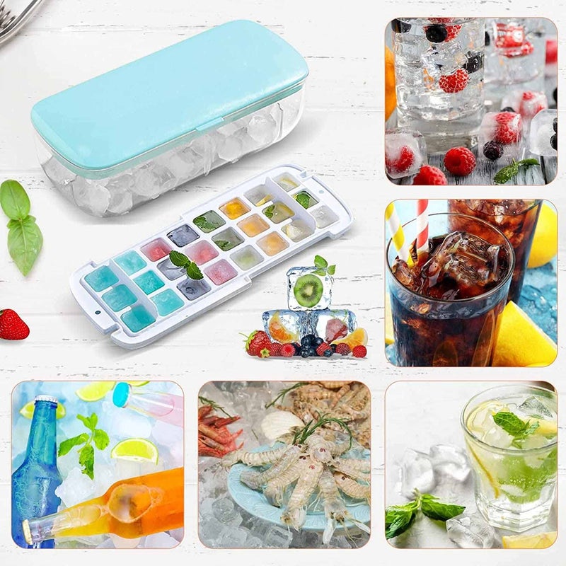 Evona Ice Cube Tray with Lid and BinSilicone Molds Comes with Ice Container ScoopIce Cube Bin for Freezer Honeycomb Ice Trays for Cocktail Beer Whisky Blue - Image 5