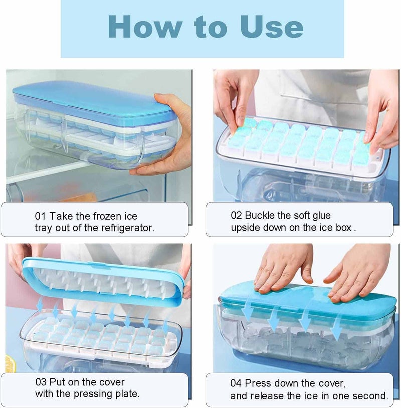 Evona Ice Cube Tray with Lid and BinSilicone Molds Comes with Ice Container ScoopIce Cube Bin for Freezer Honeycomb Ice Trays for Cocktail Beer Whisky Blue - Image 2