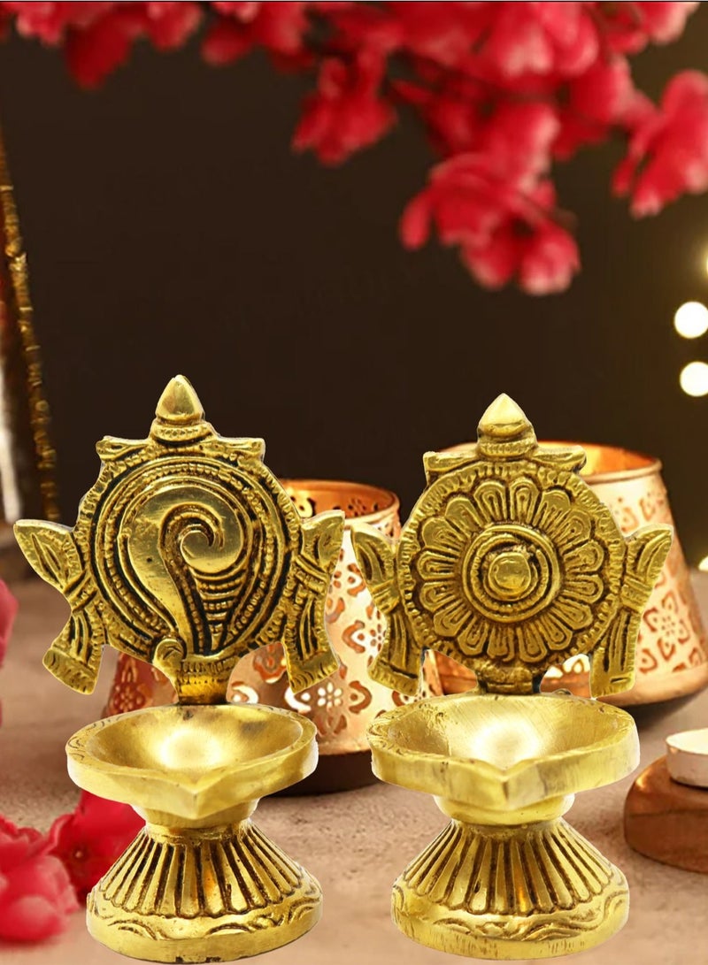 Pure Brass Shankh Chakra Diya Set - Image 2