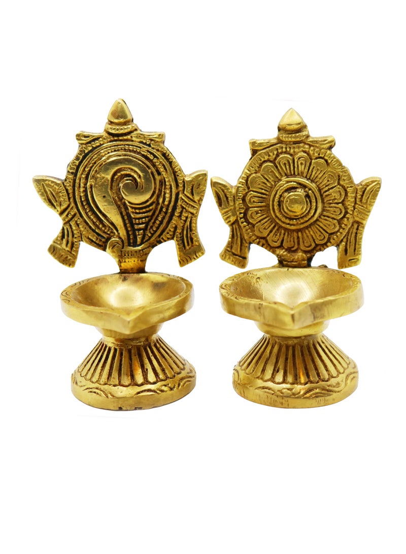 Pure Brass Shankh Chakra Diya Set - Image 1
