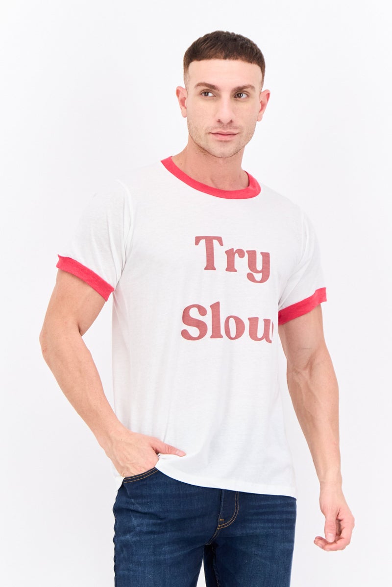 Feat Men Crew Neck Short Sleeve Graphic Print T-Shirts, White - Image 1