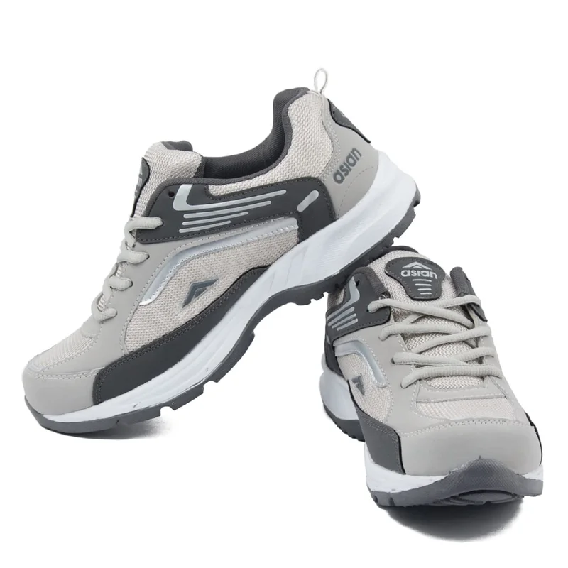 أسيان Grey Lace Up Running Shoes for Men