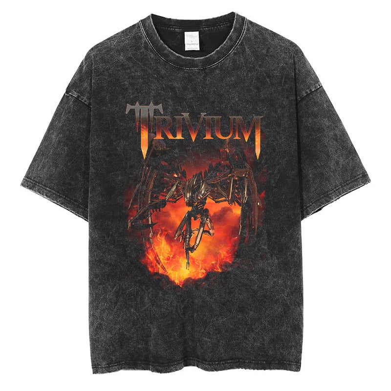 Rock Trivium High Street Fashion Unisex Hip Hop Cotton Retro Tee L129-Black