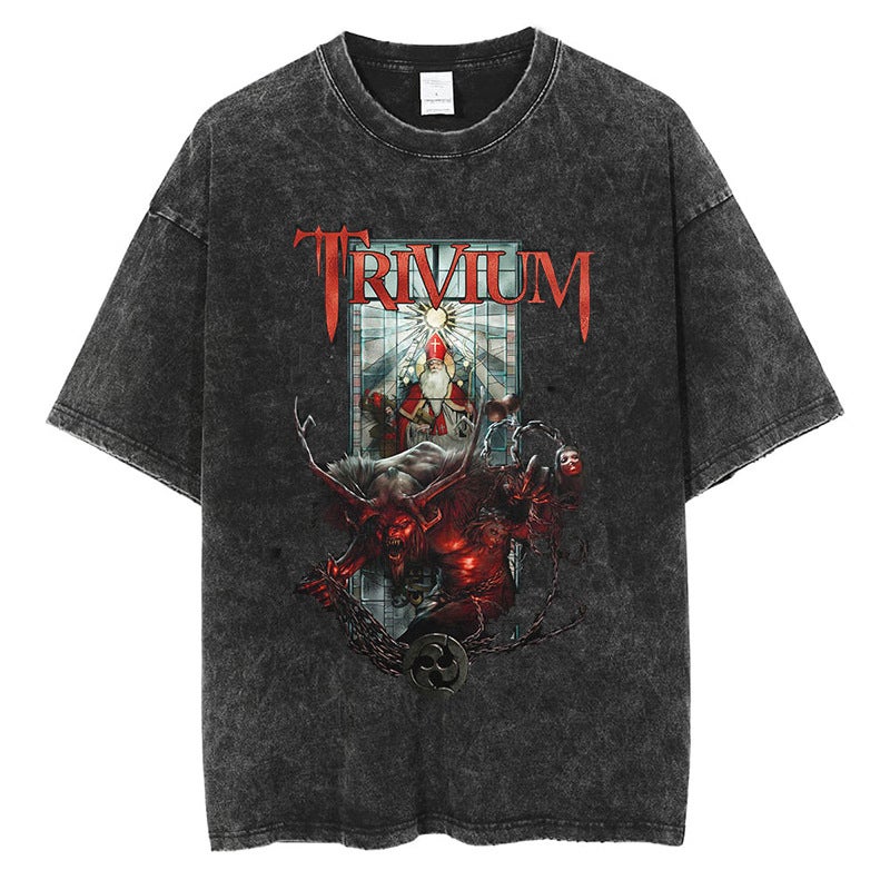 Rock Trivium High Street Fashion Unisex Hip Hop Cotton Retro Tee L129-Black