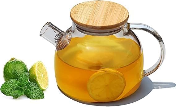 WISIK ENTERPRISE 1000ml Wooden Cap Kettle Glass Tea Pot Kettle with No Heat Resistant Perfect for TeaCoffee Maker Wooden Lid Loose Leaf Teapot with Strainer use for Home Kitchen Hotel 1 pcs - Image 3