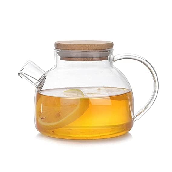 WISIK ENTERPRISE 1000ml Wooden Cap Kettle Glass Tea Pot Kettle with No Heat Resistant Perfect for TeaCoffee Maker Wooden Lid Loose Leaf Teapot with Strainer use for Home Kitchen Hotel 1 pcs - Image 1