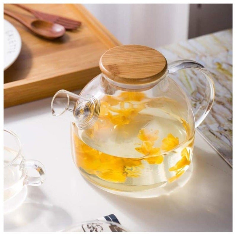 WISIK ENTERPRISE 1000ml Wooden Cap Kettle Glass Tea Pot Kettle with No Heat Resistant Perfect for TeaCoffee Maker Wooden Lid Loose Leaf Teapot with Strainer use for Home Kitchen Hotel 1 pcs - Image 2