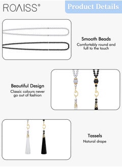 roaiss 4 Pcs Kufi Hats and Muslim Prayer Beads Set for Men Women Include 2 Handicraft Knitted Muslim Hat Stretchy Taqiyah Cap and 2 Muslim Tasbih 99 Beads Muslim Ramadan Gifts Black and White  - Image 5