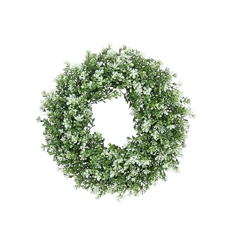 SEVENLOVE 15inch Boxwood WreathArtificial Boxwood Wreath for Front Door Spring Summer Greenery Wreaths for Front Door Farmhouse Wedding Green Year Round Indoor Outdoor - Image 1