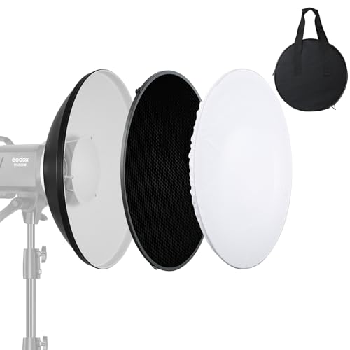 Soonpho 21 inch/55cm Standard Reflector Beauty Dish with Honeycomb Grid, Diffuser Sock and Bag,for Bowens Mount Studio Strobe Flash Light Like Neewer VC-400HS VE-300 Godox AD200 AD180 AD360(White) - Image 1
