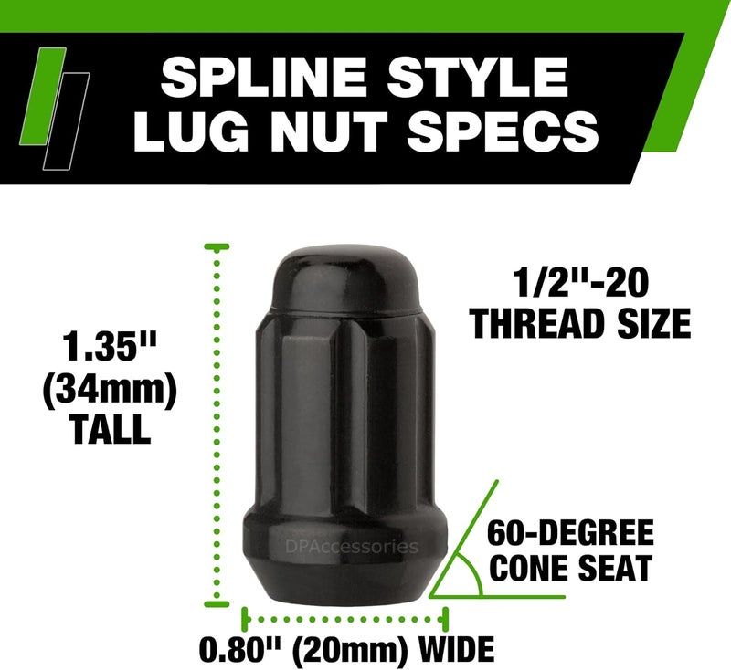DPAccessories 24 Black Closed End Spline Tuner Lug Nuts for Aftermarket Wheels - Image 3
