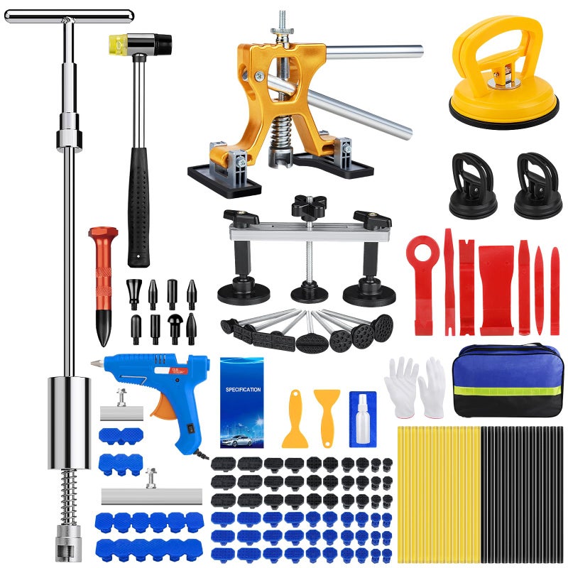 Sigoobal Car Dent Puller Kit, 135pcs Paintless Dent Removal Kit, Car Dent Repair Kit with Golden Lifter, Bridge Puller, Slide Hammer 2 in 1 T-Bar, Dent Puller for Car Refrigerator Door Ding Repair - Image 1