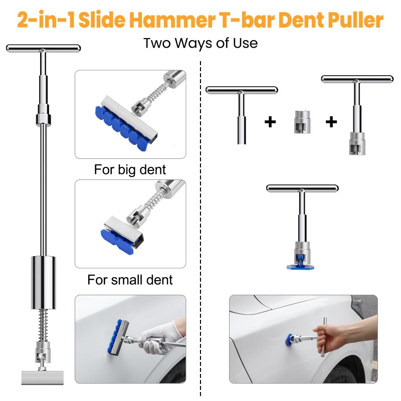 Sigoobal Car Dent Puller Kit, 135pcs Paintless Dent Removal Kit, Car Dent Repair Kit with Golden Lifter, Bridge Puller, Slide Hammer 2 in 1 T-Bar, Dent Puller for Car Refrigerator Door Ding Repair - Image 3