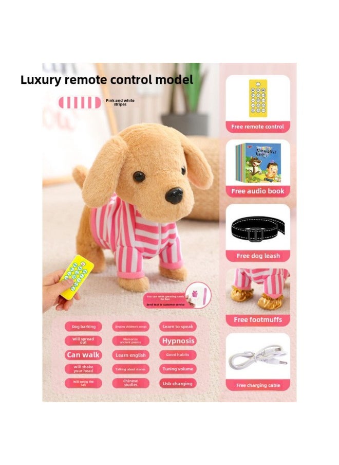 Electric Dog Dog Toy Walking Call Plush Electronic Pet Puppy Children Baby Toy Boys Girls-Color:[remote Control Golden Retriever - Pink And White Model] 1000 Early Education/learn To Talk/children's Songs/stories/chinese Studies/english/ancient Poetry/shaking Head/swing Tail/dog Scream/jiao-Specifications:Official Standard  - Image 1