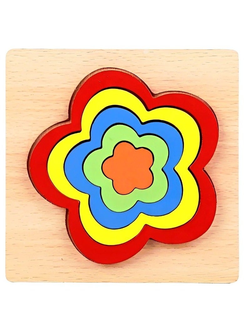Wooden 3D Puzzles Geometric Forms for Toddlers, Teacher Parents Teaching Support Tools, Attractive Colors and Patterns, Montessori Motor Skill Developmental Toys, Ideal Gifts for Kids (Flower Shape) - Image 1