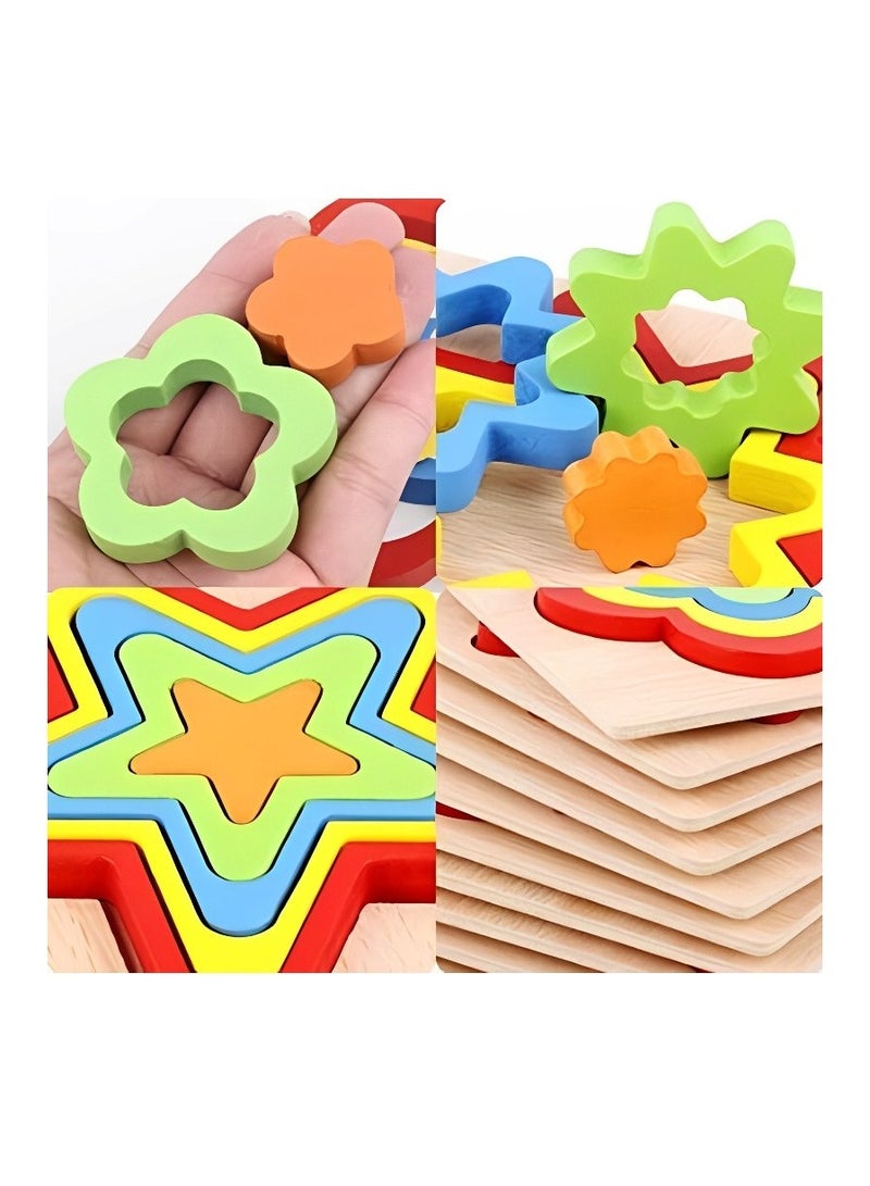 Wooden 3D Puzzles Geometric Forms for Toddlers, Teacher Parents Teaching Support Tools, Attractive Colors and Patterns, Montessori Motor Skill Developmental Toys, Ideal Gifts for Kids (Flower Shape) - Image 5