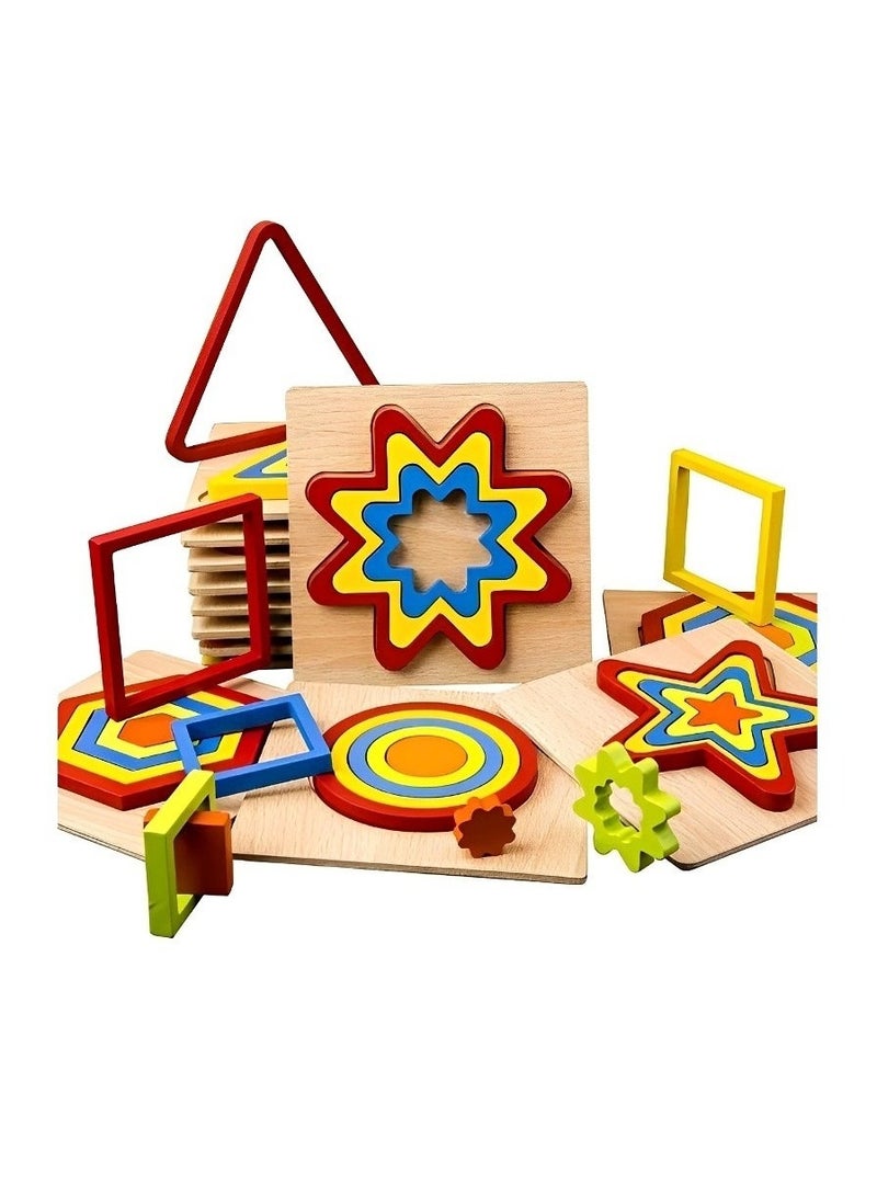 Wooden 3D Puzzles Geometric Forms for Toddlers, Teacher Parents Teaching Support Tools, Attractive Colors and Patterns, Montessori Motor Skill Developmental Toys, Ideal Gifts for Kids (Flower Shape) - Image 2