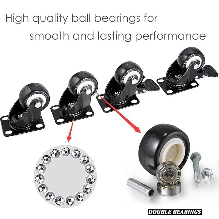 KERFORA 4Pack 2Inch HeavyDuty Swivel Caster Wheels Soft Rubber Wheels with 360Degree Rotation for Easy Movement - Image 4