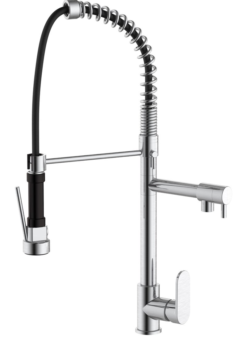 HESANIT Kitchen Faucet Deck Mounted Mixer With Pull Out Sprayer Stainless Steel Brushed - 6800-1SSB - Image 1