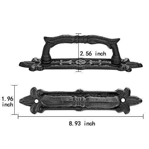 INIRET 2 Packs Heavy Duty 8.9" barn Door Handles,Black Cast Iron Rustic Vintage Gate Fence Outdoor Garage Closet Drawer Cabinet Handles - Image 2