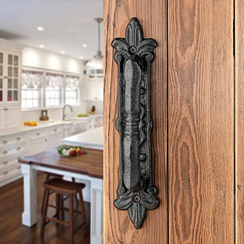 INIRET 2 Packs Heavy Duty 8.9" barn Door Handles,Black Cast Iron Rustic Vintage Gate Fence Outdoor Garage Closet Drawer Cabinet Handles - Image 4