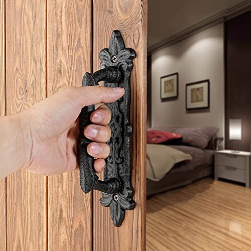 INIRET 2 Packs Heavy Duty 8.9" barn Door Handles,Black Cast Iron Rustic Vintage Gate Fence Outdoor Garage Closet Drawer Cabinet Handles - Image 1