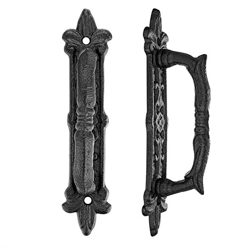 INIRET 2 Packs Heavy Duty 8.9" barn Door Handles,Black Cast Iron Rustic Vintage Gate Fence Outdoor Garage Closet Drawer Cabinet Handles - Image 5