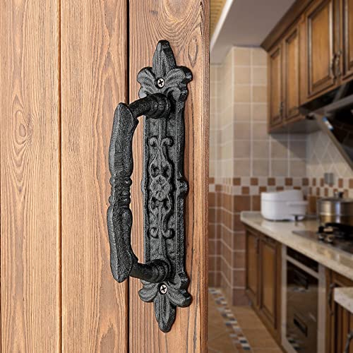 INIRET 2 Packs Heavy Duty 8.9" barn Door Handles,Black Cast Iron Rustic Vintage Gate Fence Outdoor Garage Closet Drawer Cabinet Handles - Image 3