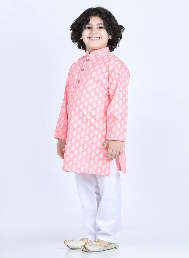 Kidling Kids Ethnic Wear Cotton Printed Kurta Pajama Set For Boys (K-3047-PINK-10) - Image 3