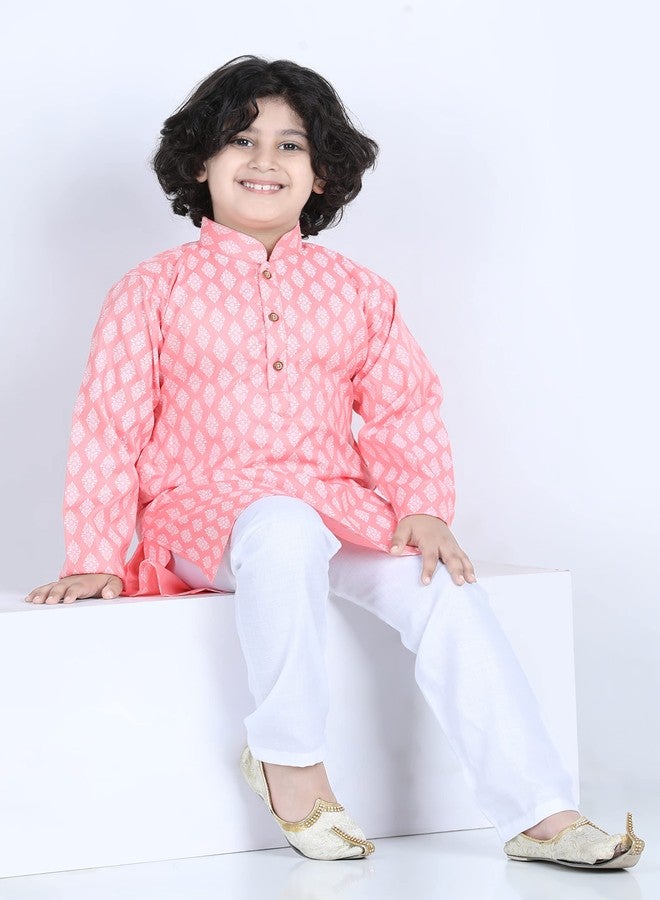 Kidling Kids Ethnic Wear Cotton Printed Kurta Pajama Set For Boys (K-3047-PINK-10) - Image 5