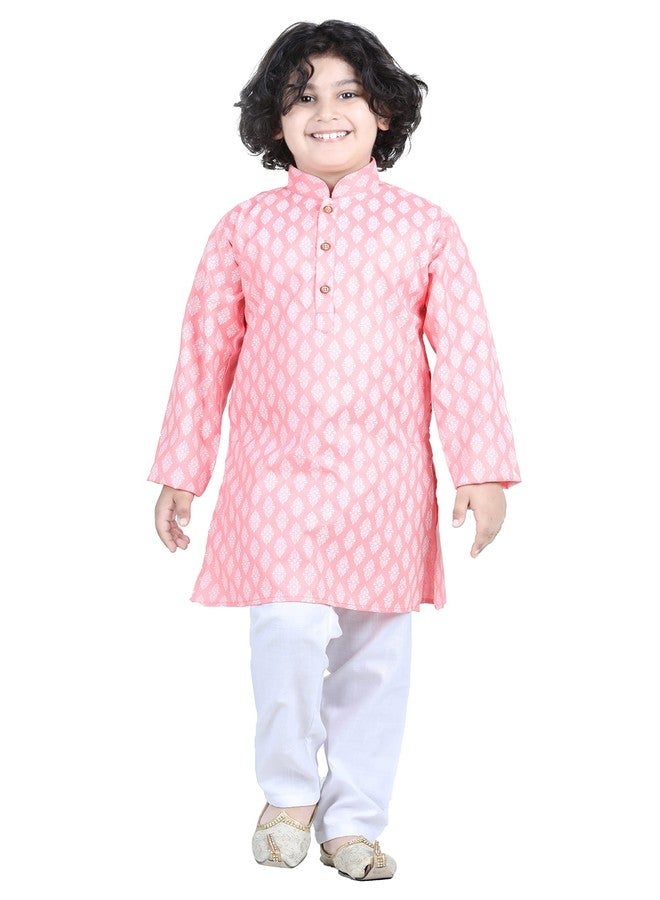 Kidling Kids Ethnic Wear Cotton Printed Kurta Pajama Set For Boys (K-3047-PINK-10) - Image 1