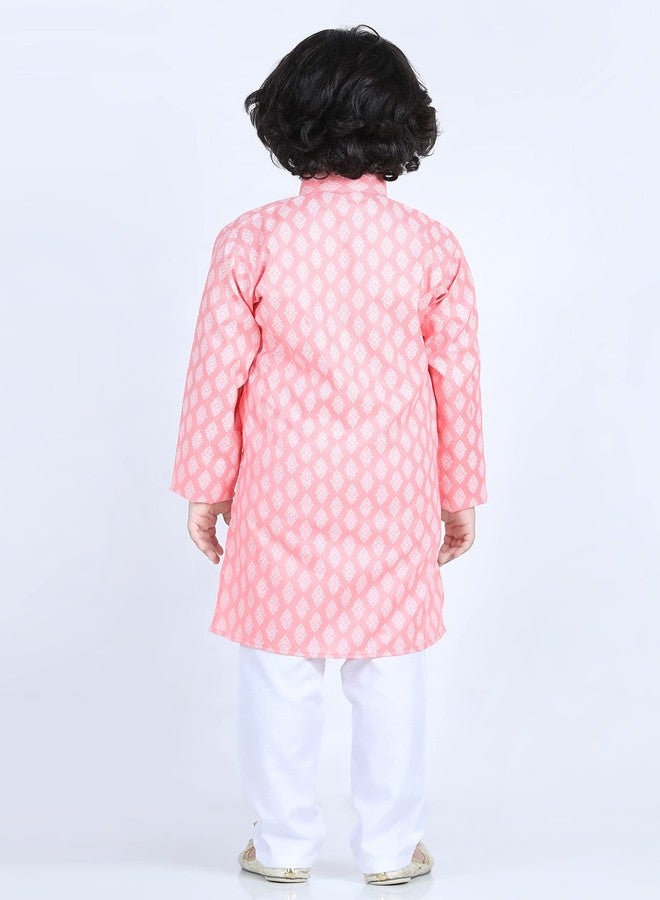 Kidling Kids Ethnic Wear Cotton Printed Kurta Pajama Set For Boys (K-3047-PINK-10) - Image 2