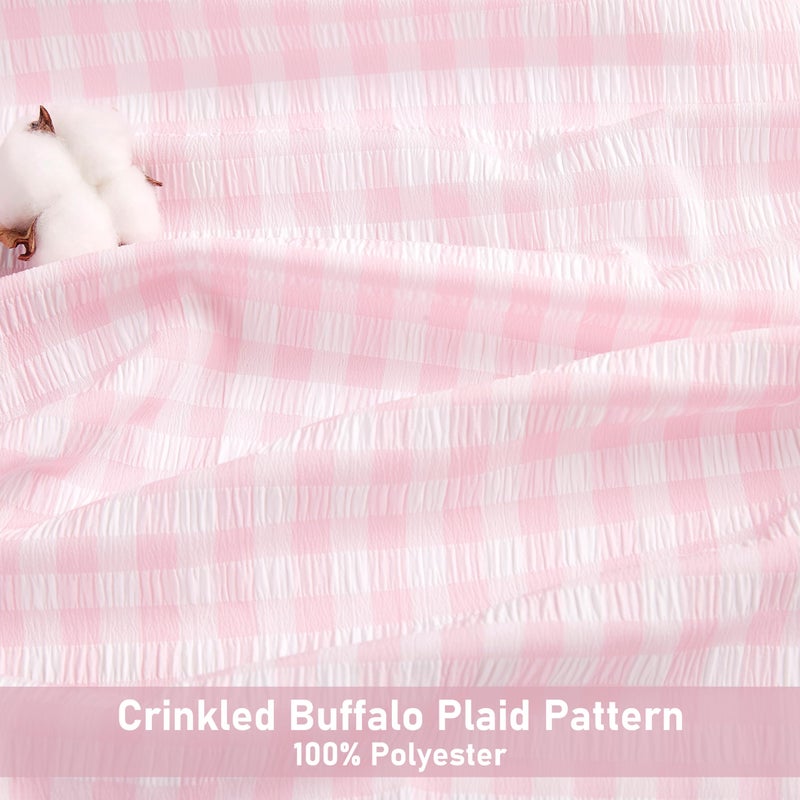 ZJDECOR Pink White Buffalo Plaid Curtain Panels 84 Inches Long,Crinkle Not-See-Through Sheer Drapes for Bedroom Living Room,Farmhouse Window Treatment,Rod Pocket,Tiebacks Included,52"Wx84"L(Pack of 2) - Image 4