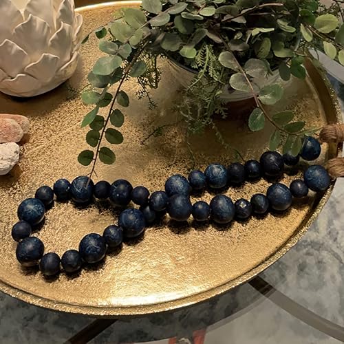 Fenisam Handcrafted Farmhouse Wooden Decorative Beads Garland, Table Tray Boho Wood Beads with Tassel, Small Rustic Antique Decor for Home and Events (32" Rustic Blue) - Image 5