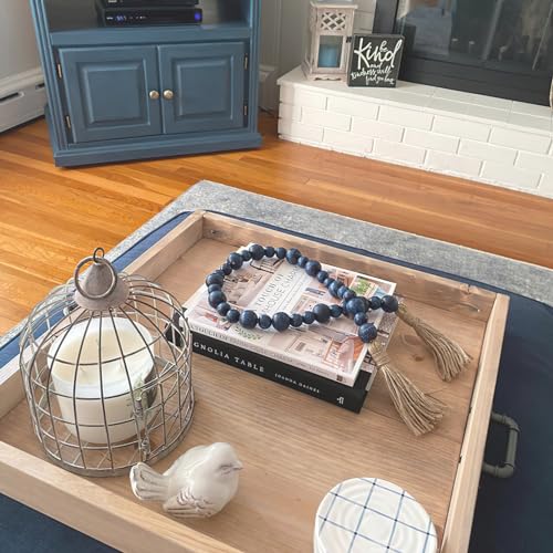 Fenisam Handcrafted Farmhouse Wooden Decorative Beads Garland, Table Tray Boho Wood Beads with Tassel, Small Rustic Antique Decor for Home and Events (32" Rustic Blue) - Image 3