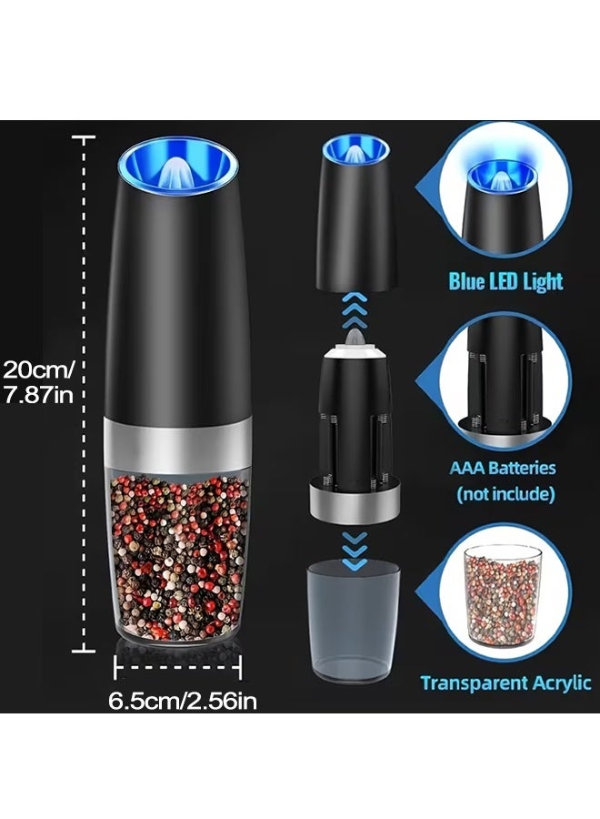 Electric Gravity Pepper and Salt Grinder,With Adjustable Coarseness, Adjustable Coarseness LED light, Battery Powered, Refillable Automatic One-Hand Operated - Image 2
