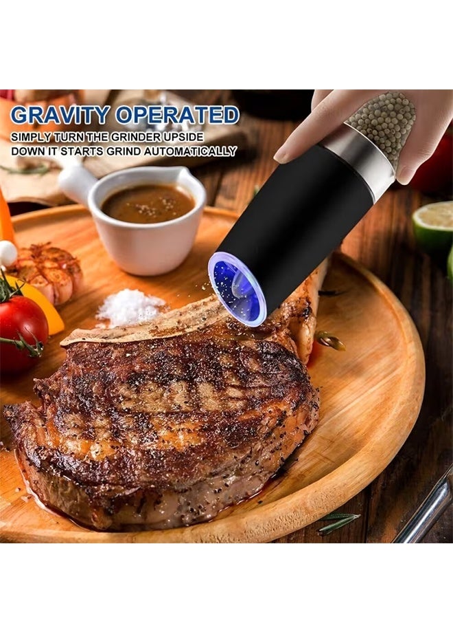Electric Gravity Pepper and Salt Grinder,With Adjustable Coarseness, Adjustable Coarseness LED light, Battery Powered, Refillable Automatic One-Hand Operated - Image 3