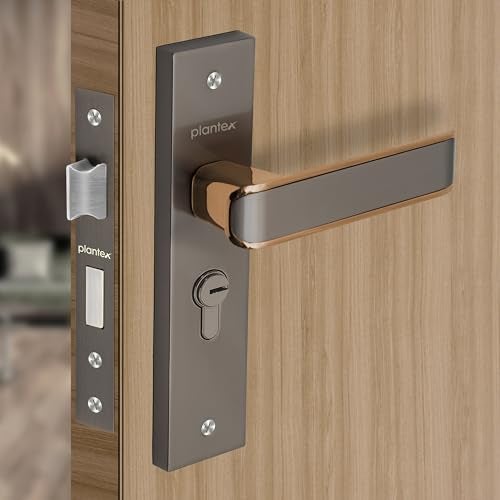 Plantex Heavy-Duty Door Lock Set - Main Door Lock Handle Set/ 6-Lever Lock Mechanism with 3 Years of Warranty/Mortise Lock with 3 Keys, Brass Lockbody & Cylinder (8112 - Satin Black & PVD Choco) - Image 1