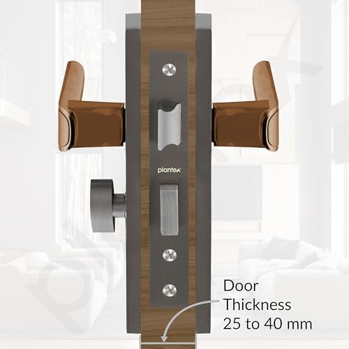 Plantex Heavy-Duty Door Lock Set - Main Door Lock Handle Set/ 6-Lever Lock Mechanism with 3 Years of Warranty/Mortise Lock with 3 Keys, Brass Lockbody & Cylinder (8112 - Satin Black & PVD Choco) - Image 5