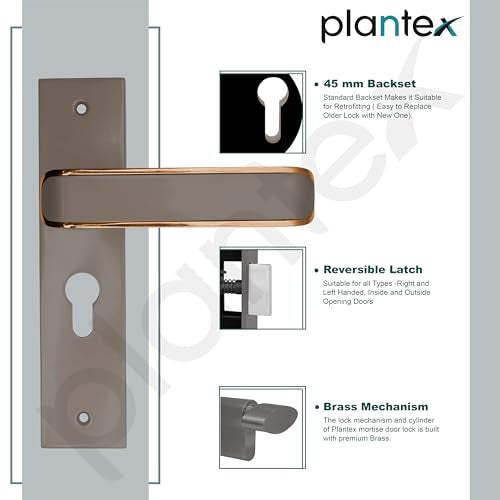 Plantex Heavy-Duty Door Lock Set - Main Door Lock Handle Set/ 6-Lever Lock Mechanism with 3 Years of Warranty/Mortise Lock with 3 Keys, Brass Lockbody & Cylinder (8112 - Satin Black & PVD Choco) - Image 4