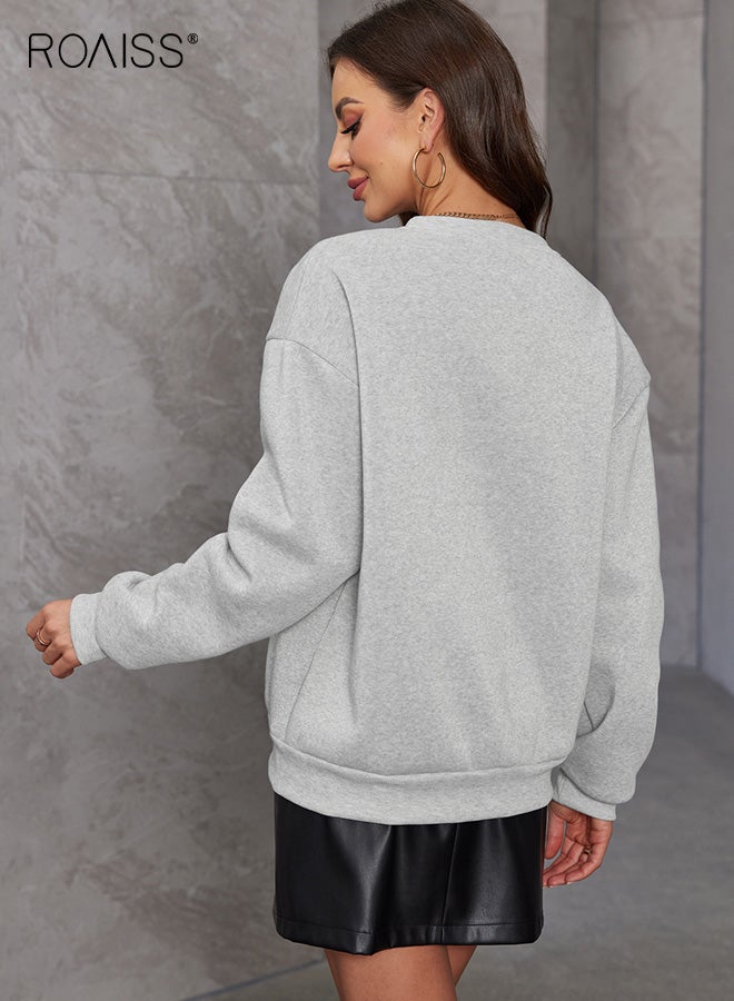 رويس سويت شيرت نسائي بمقاس كبير مع تفاصيل فيونكة ورقبة دائرية وأكمام طويلة ونمط أنيق مرح، مريح في قماش ناعم بلون سادة للارتداء اليومي - Image 2