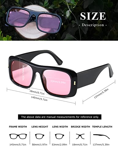 kimorn Sunglasses for Women Men Trendy Retro Fashion Sun Glasses 90’s Vintage Y2K Oversize Square Frame Shades K1337 (Black Pink) - Image 5